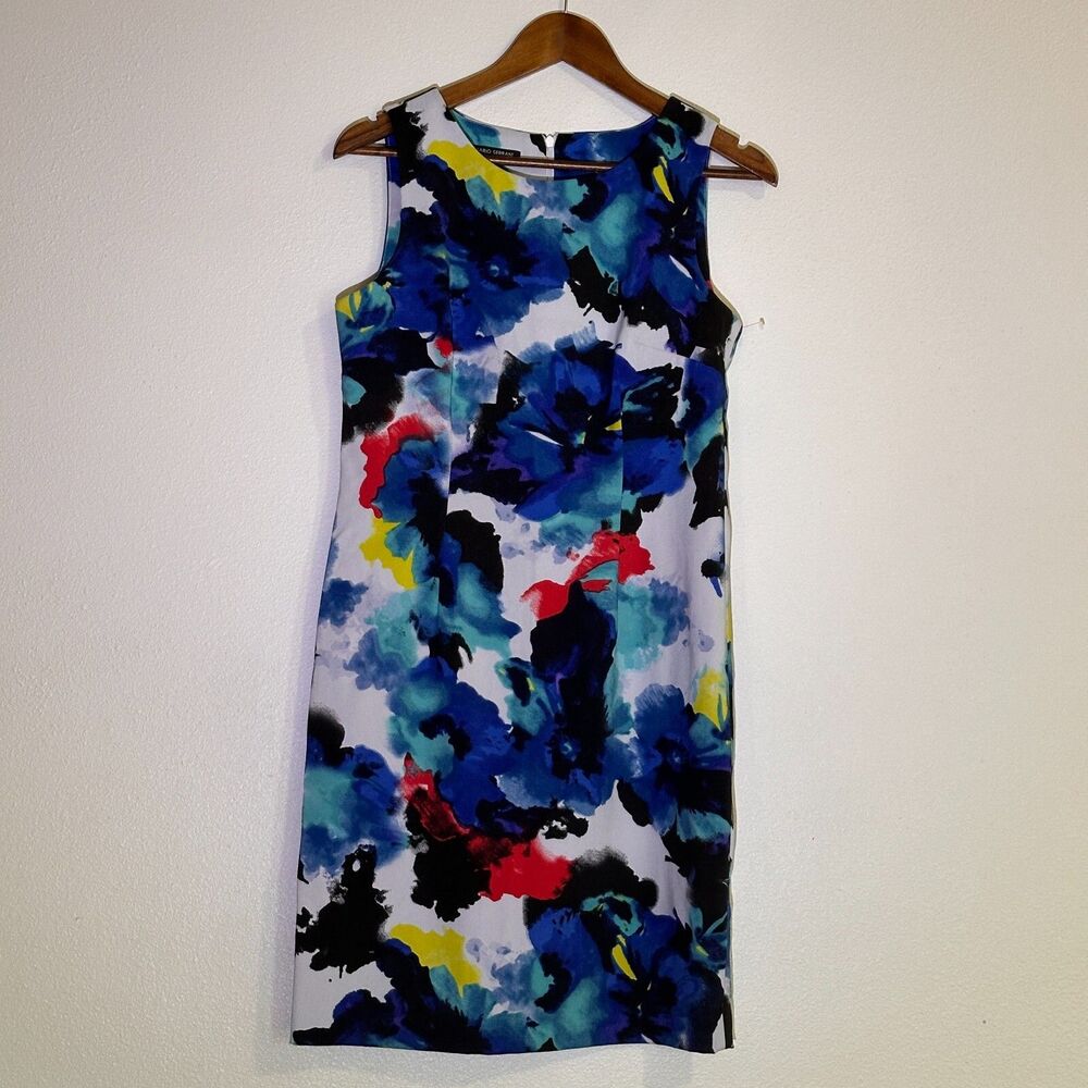 Mario Serrani Women's Dress 8 Blue‎ White Red Floral Sleeveless Stretch Spring